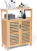 Bamboo Storage Cabinet with Doors, Floor Freestanding Cabinet