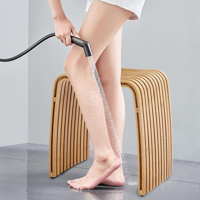 Natural Bamboo Stool, Suitable for Multiple Settings: Bathroom, Bedroom, Dining room and Living room