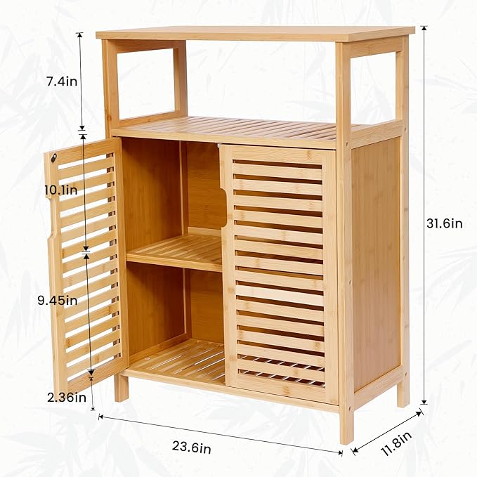 Bamboo Storage Cabinet with Doors, Floor Freestanding Cabinet