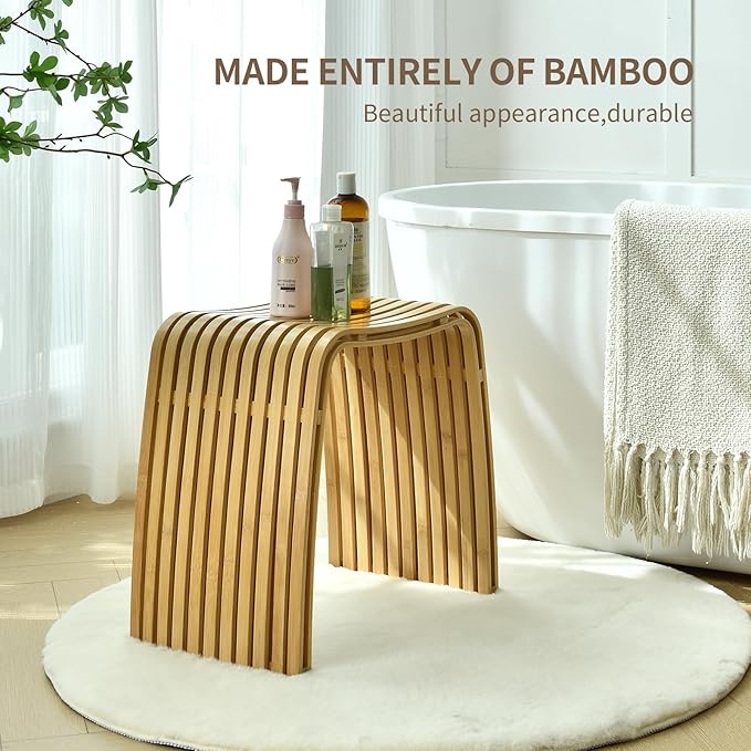 Natural Bamboo Stool, Suitable for Multiple Settings: Bathroom, Bedroom, Dining room and Living room