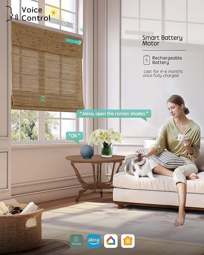 Yoolax Motorized Bamboo Roman Shades with Remote