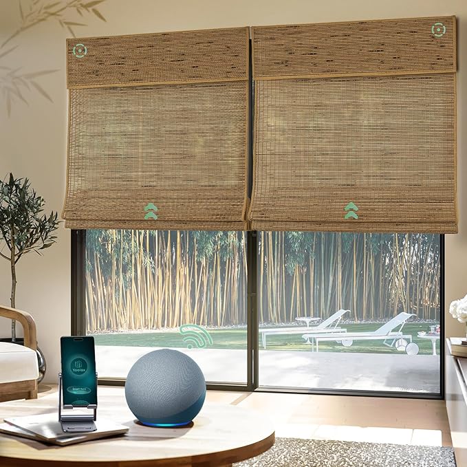 Yoolax Motorized Bamboo Roman Shades with Remote